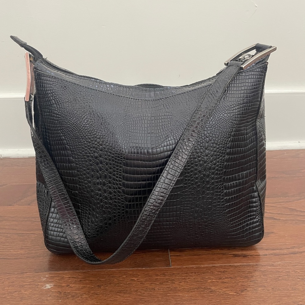 Genuine Italian Leather Purse with Black Snakeskin Texture